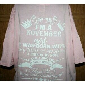WOMEN'S "NOVEMBER GIRL" T-SHIRT PINK SS SZ PLUS 2XL NEW LADIES